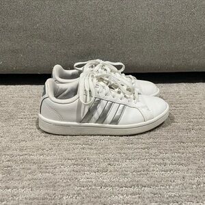adidas White Sneakers with Silver Three-Stripes